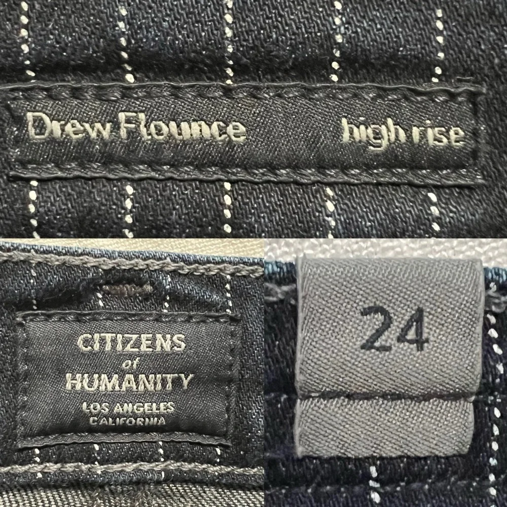 Citizen Of Humanity Drew Flounce High Rise Jeans Blue Pinstripe‎ Flare Size 24